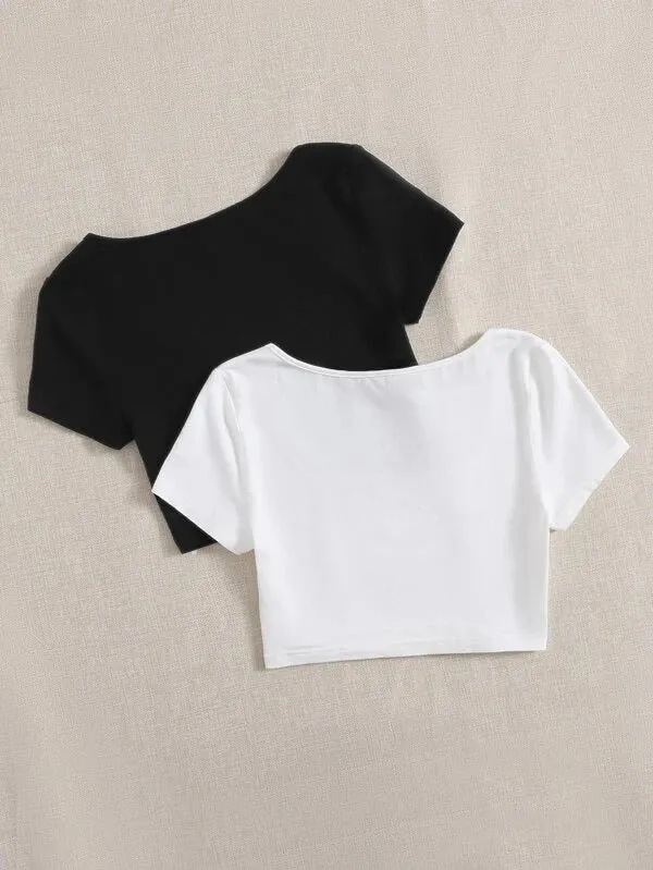 2PCS SCOOP NECK SOLID TEE