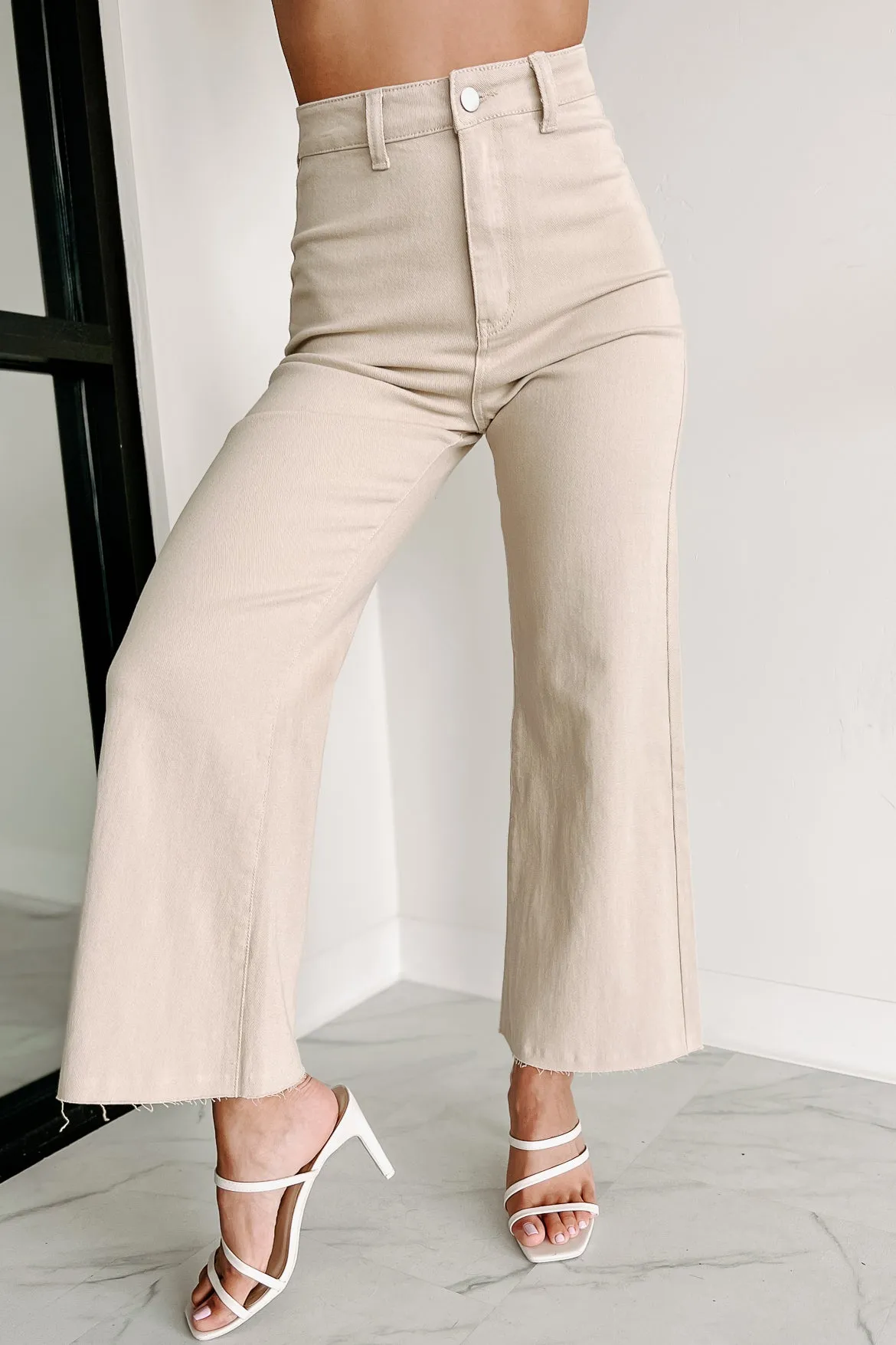 According To Plan High Rise Wide Leg Crop Jeans (Almond Milk)