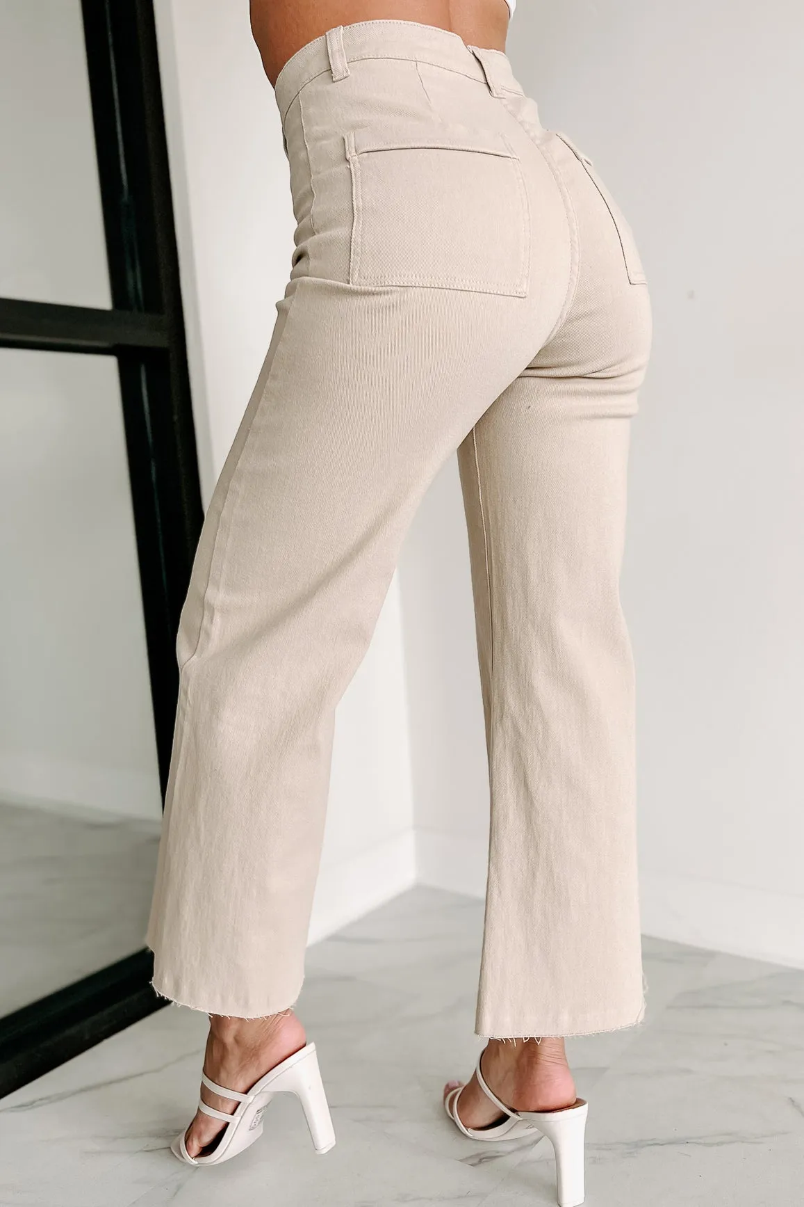 According To Plan High Rise Wide Leg Crop Jeans (Almond Milk)