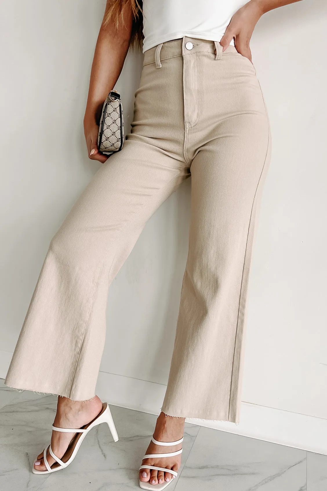 According To Plan High Rise Wide Leg Crop Jeans (Almond Milk)