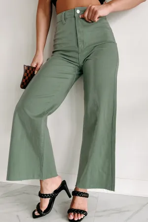 According To Plan High Rise Wide Leg Crop Jeans (Dark Sage)