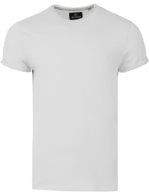 Alfie Raw Edge Textured T-Shirt with Turn-Up Cuffs in White