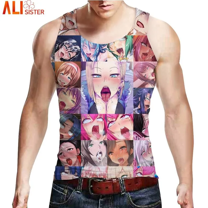 Alisister Ahegao 3D Tank Top Men Colorfully Cartoon Vest Tops Casual Sleeveless Undershirts Bodybuilding Summer Funny Tee Vest