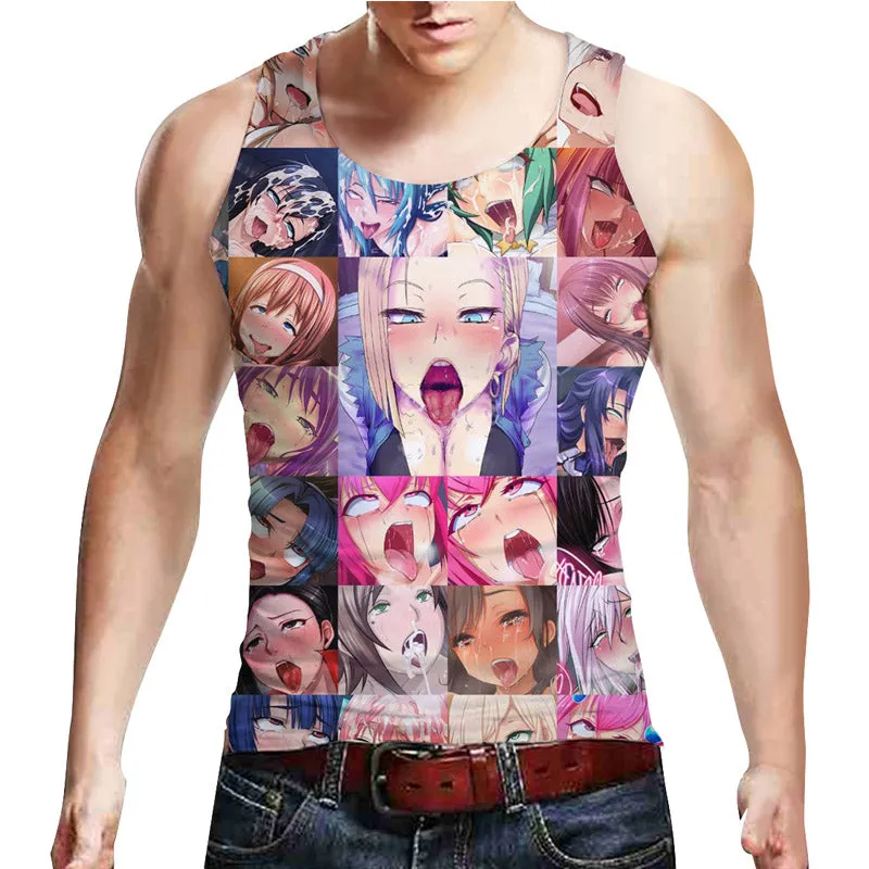 Alisister Ahegao 3D Tank Top Men Colorfully Cartoon Vest Tops Casual Sleeveless Undershirts Bodybuilding Summer Funny Tee Vest