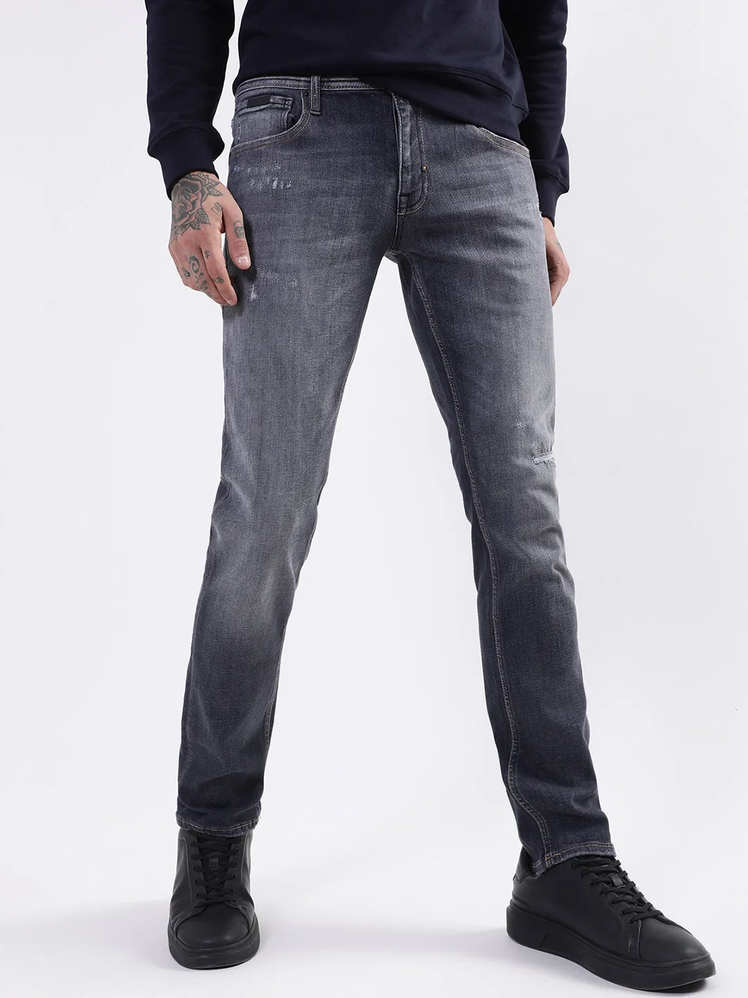 Antony Morato Men Grey Slim Fit Heavy Fade Stretchable Cotton Jeans