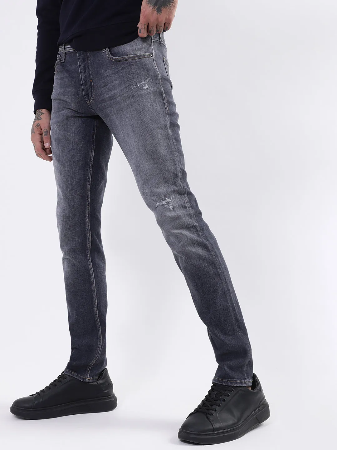 Antony Morato Men Grey Slim Fit Heavy Fade Stretchable Cotton Jeans