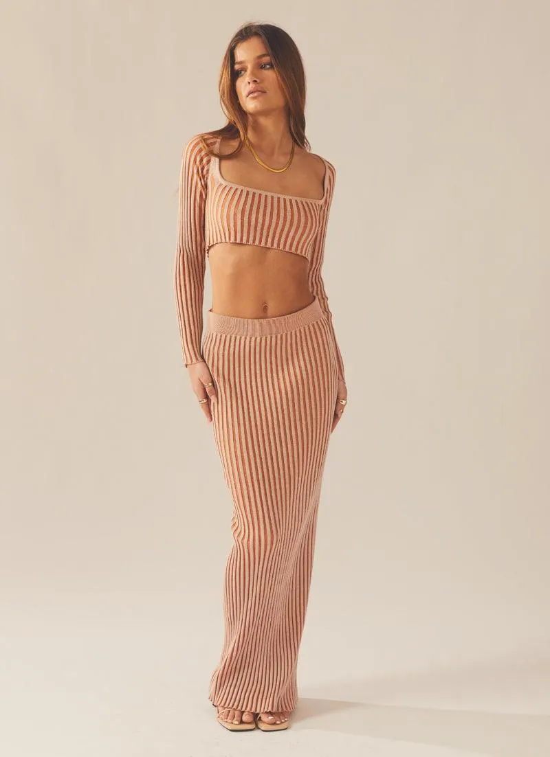 Aubrey Two-Tone Rib Top - Terracotta