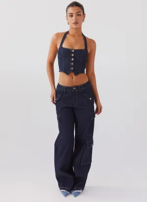 Indigo Avari Denim Halterneck Vest - Stylish and Chic