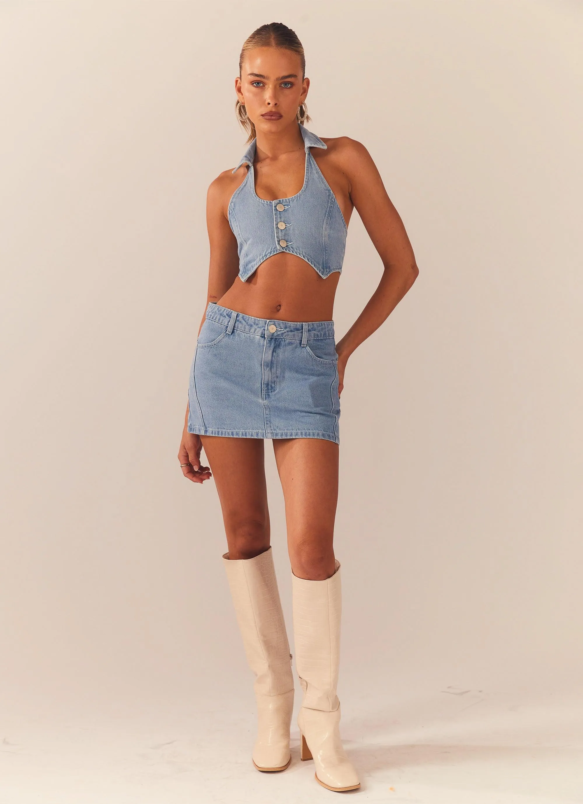 Backstage Pass Denim Vest top - Subdued Blue