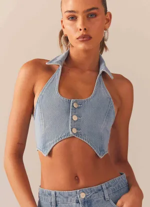 Backstage Pass Denim Vest top - Subdued Blue