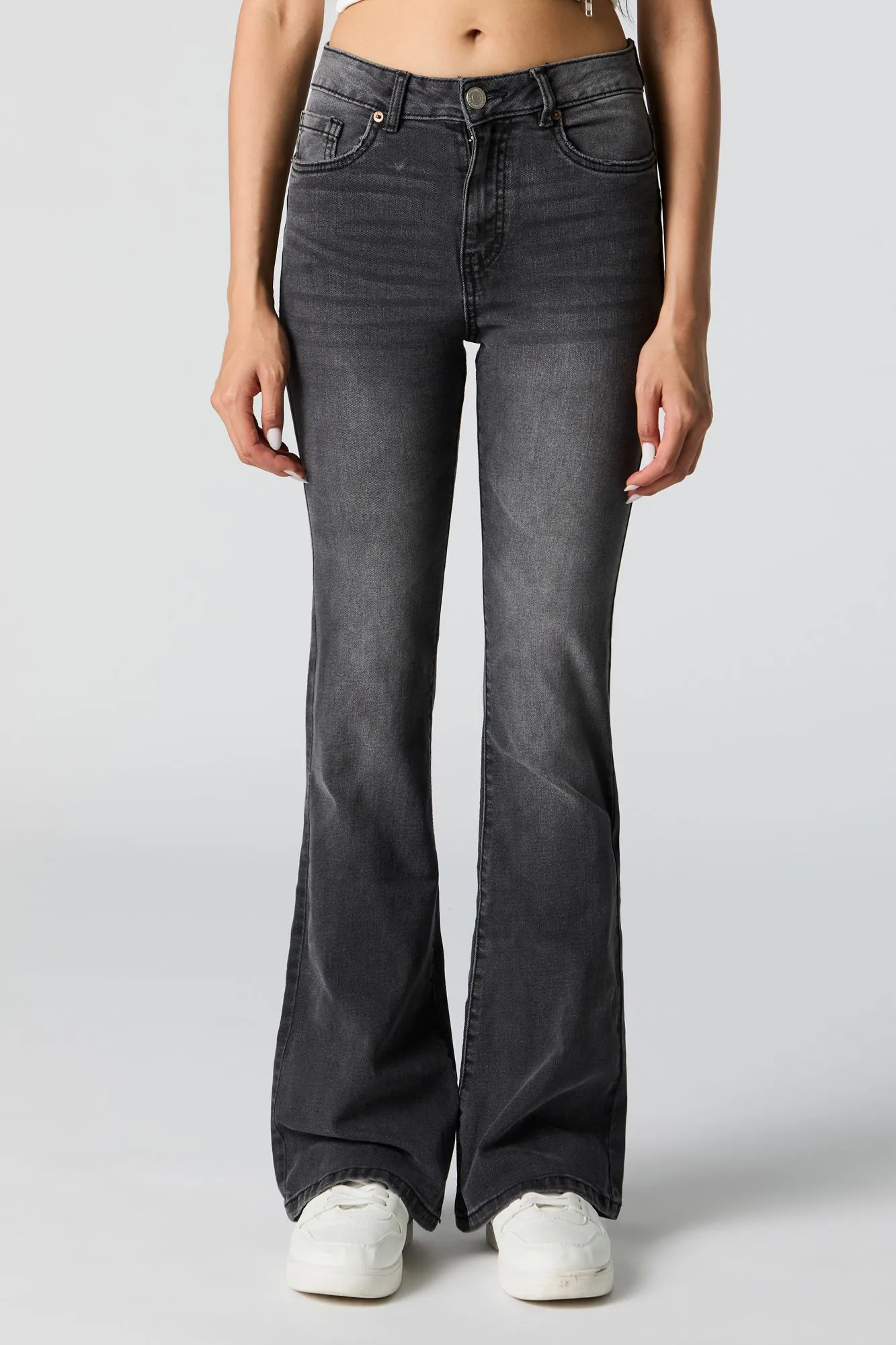 Black Wash Mid Rise Flare Jean