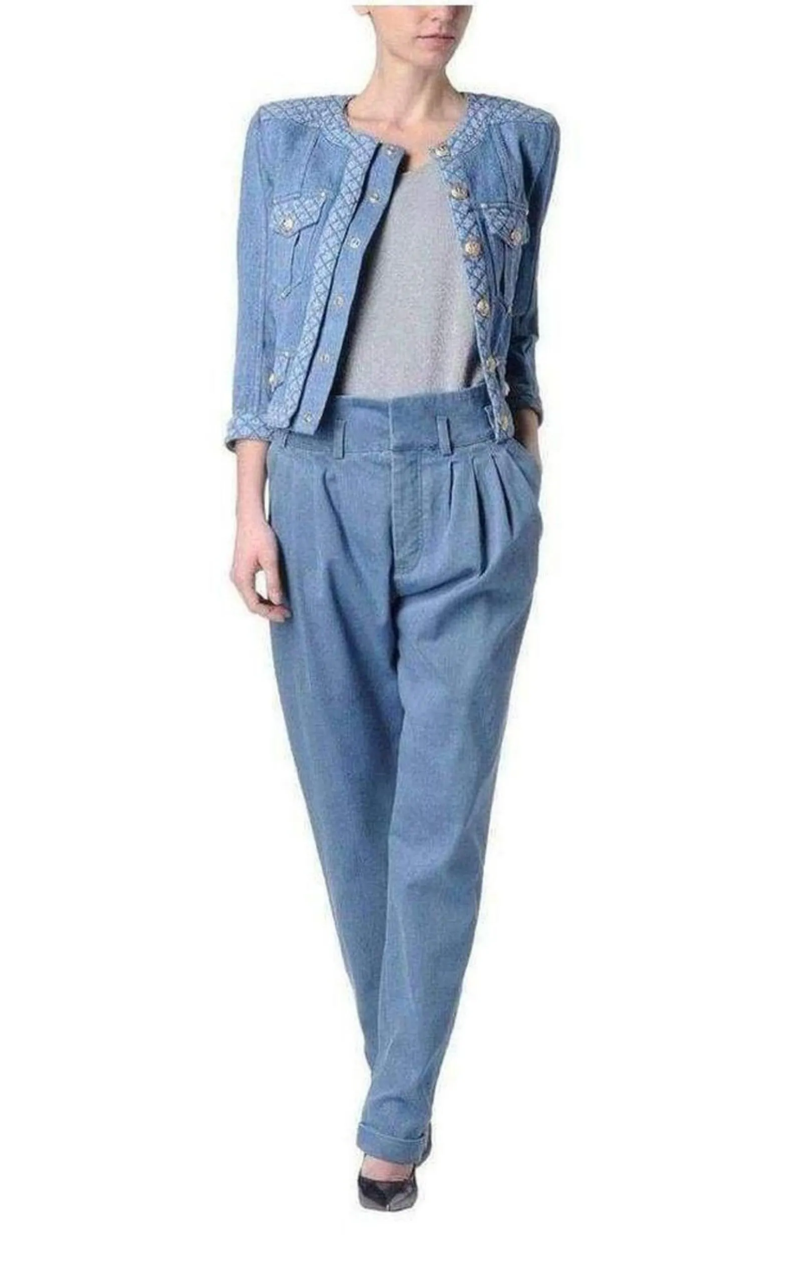 Blue Denim High Waist Pants