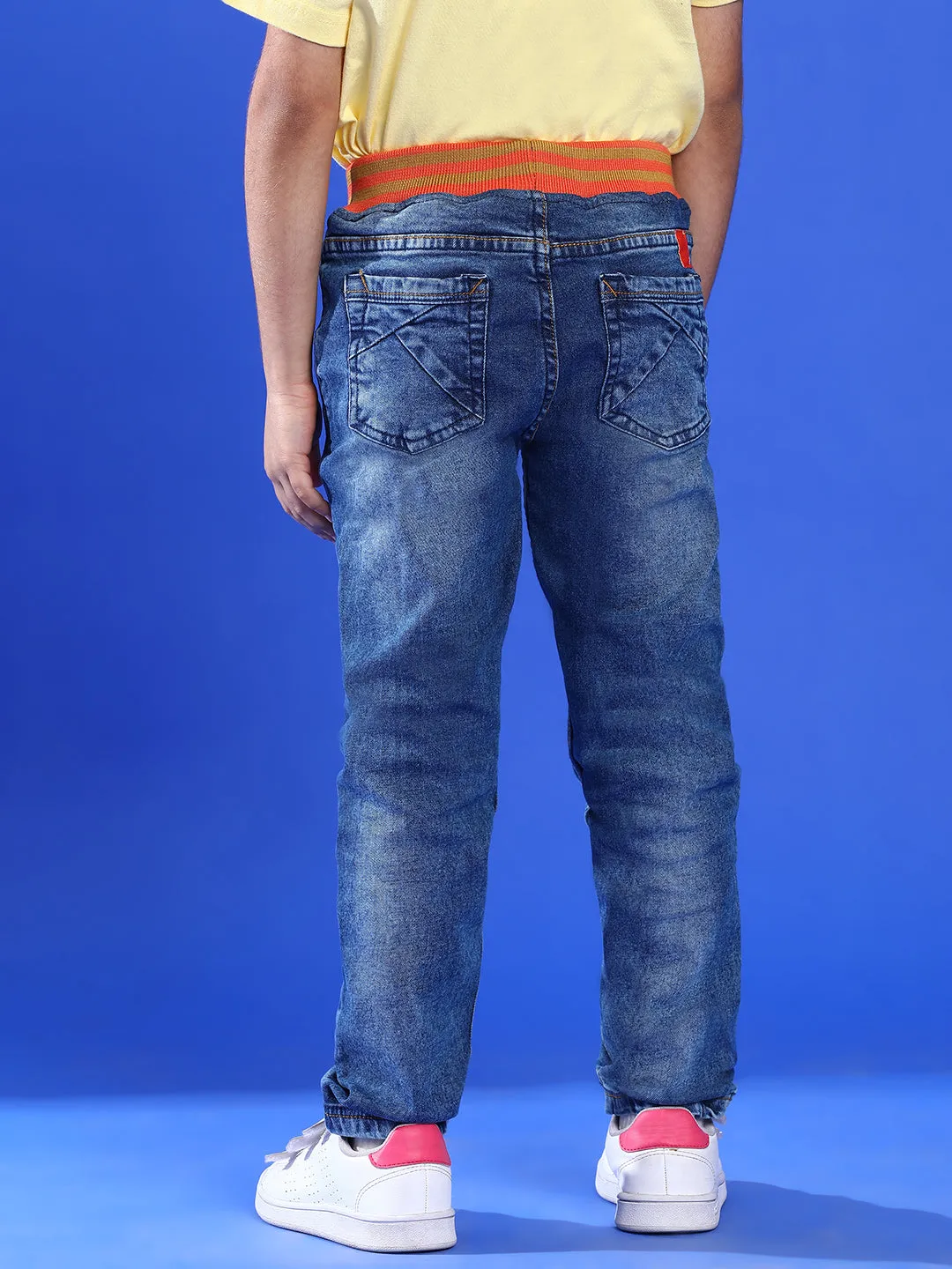 Boys Mid Blue Slim Fit Denim Joggers