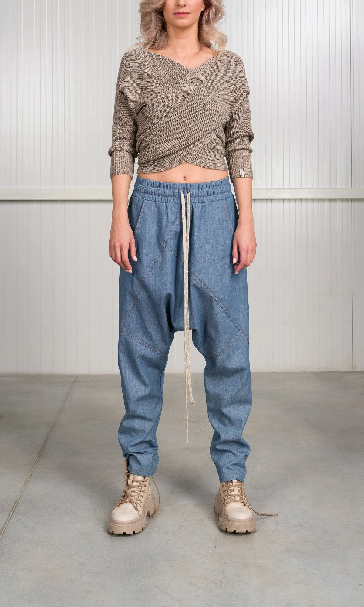 Chambray Pants with Seam Details