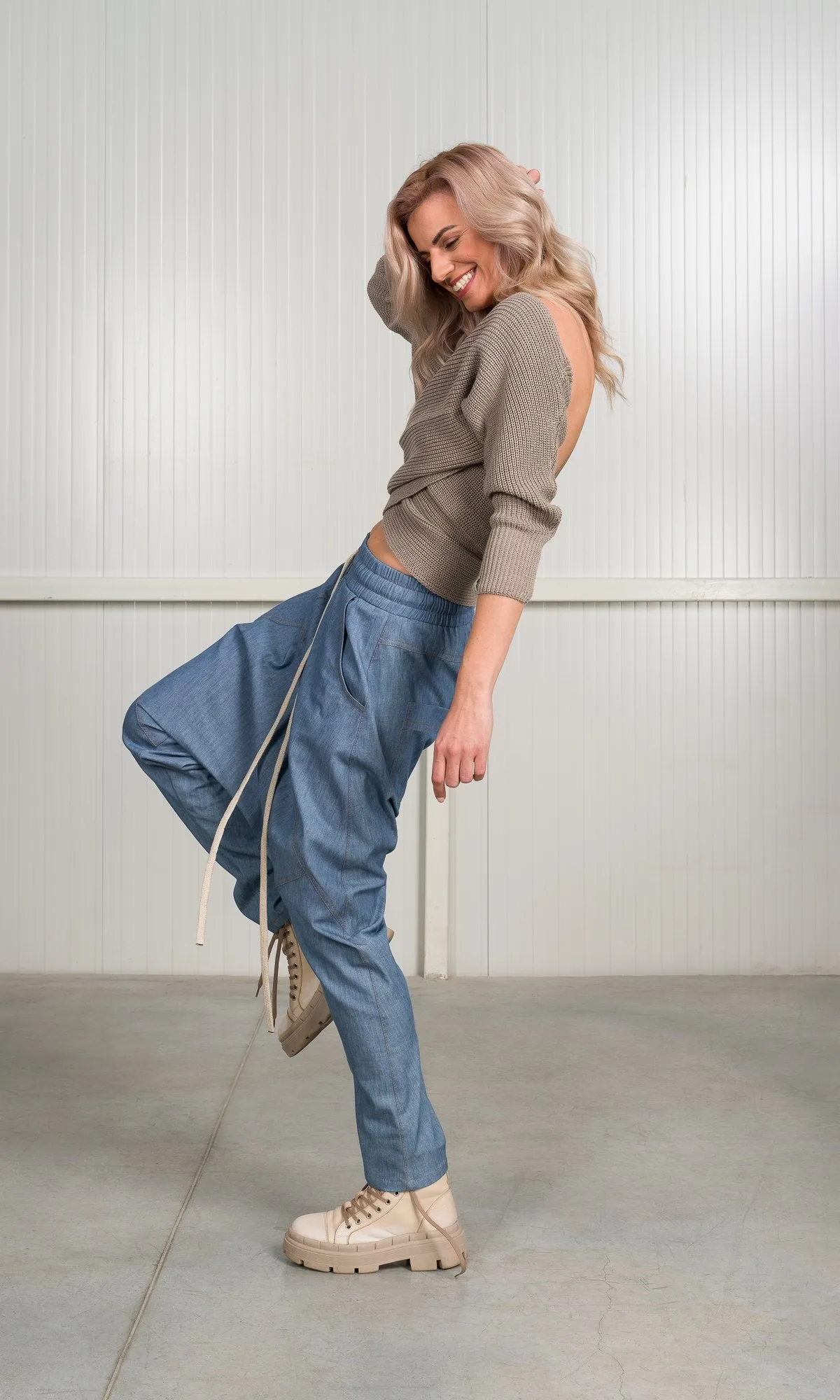 Chambray Pants with Seam Details