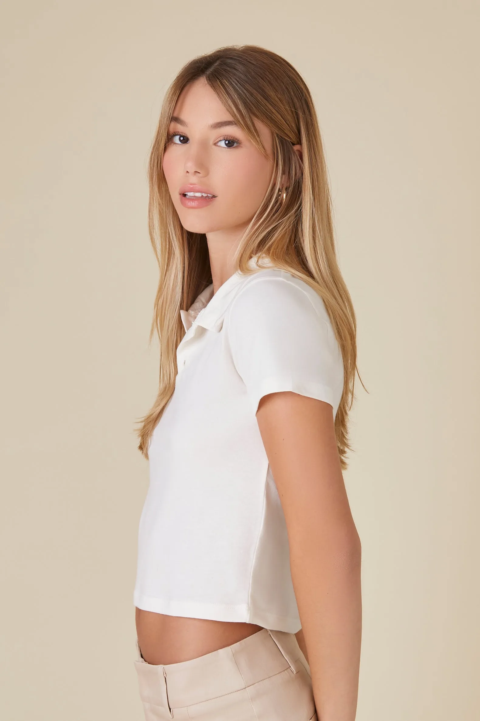 Cropped Jersey-Knit Polo Shirt