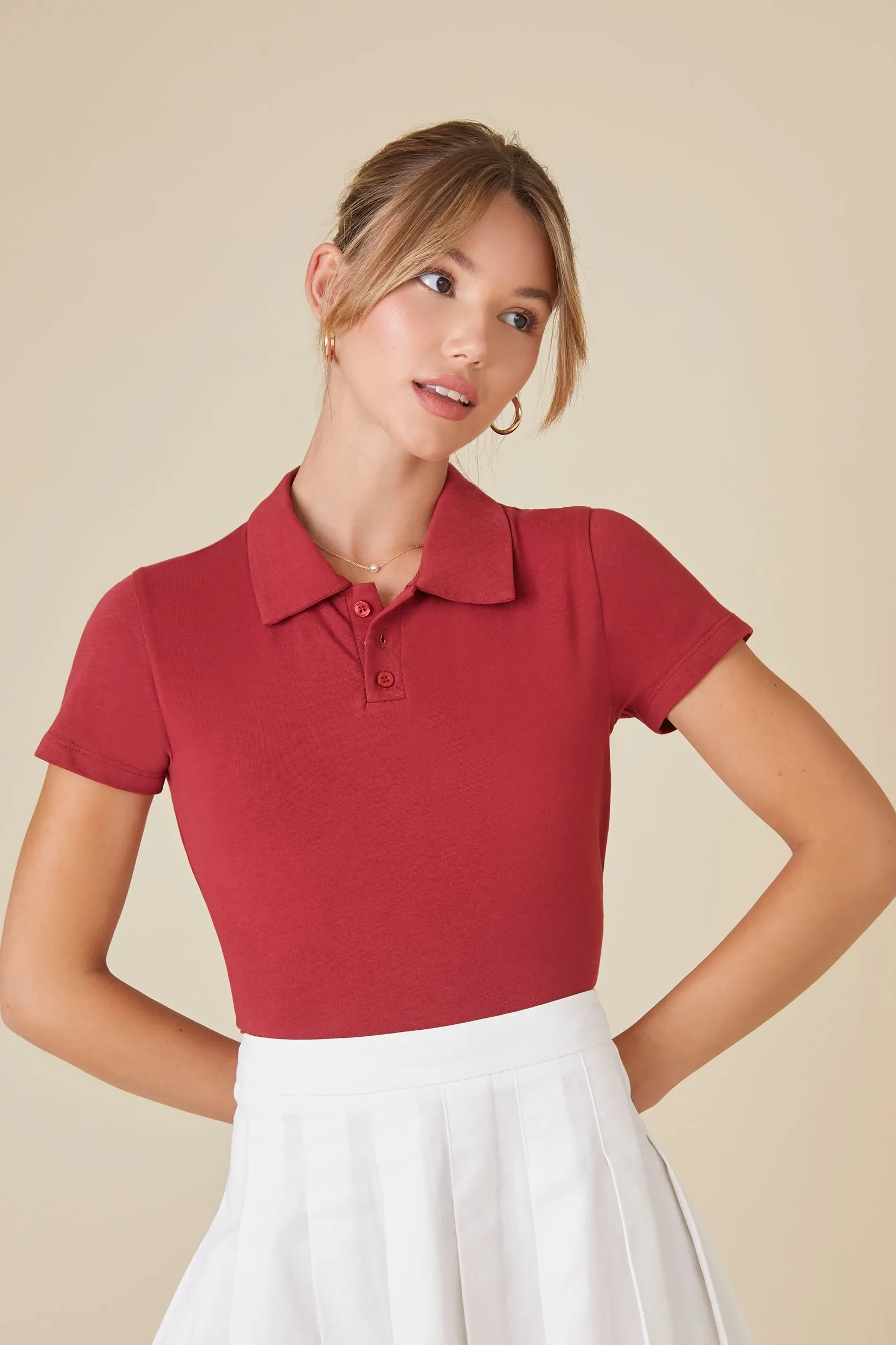 Cropped Jersey-Knit Polo Shirt