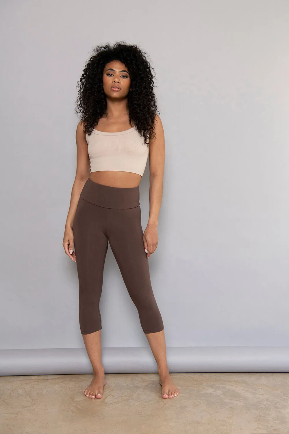 Curve Cropped Lightweight Leggings - Espresso Brown