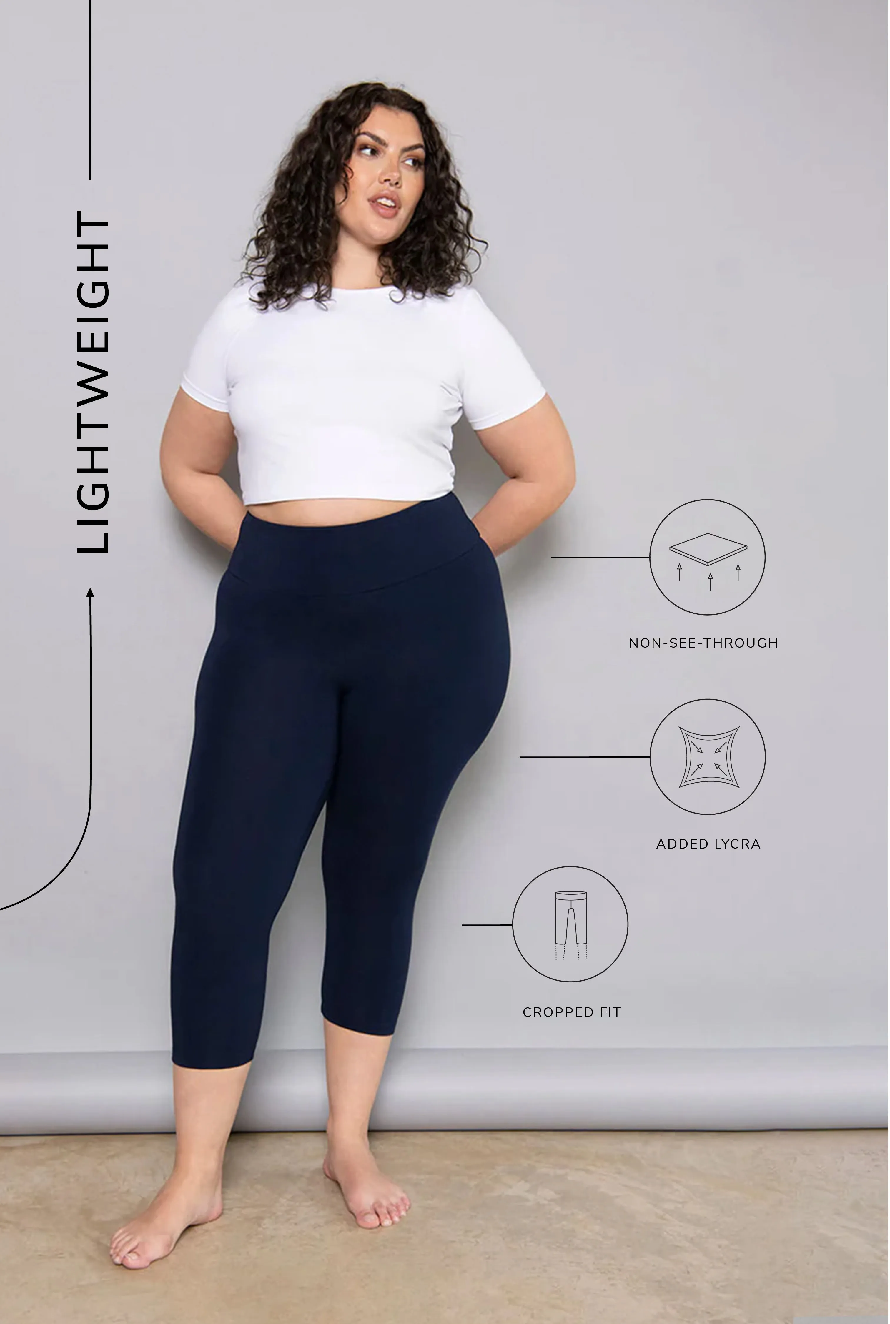 Curve Cropped Lightweight Leggings - Navy