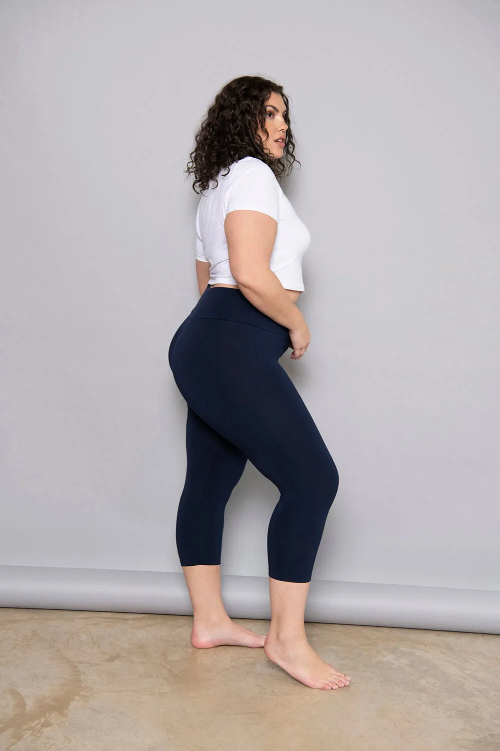 Curve Cropped Lightweight Leggings - Navy