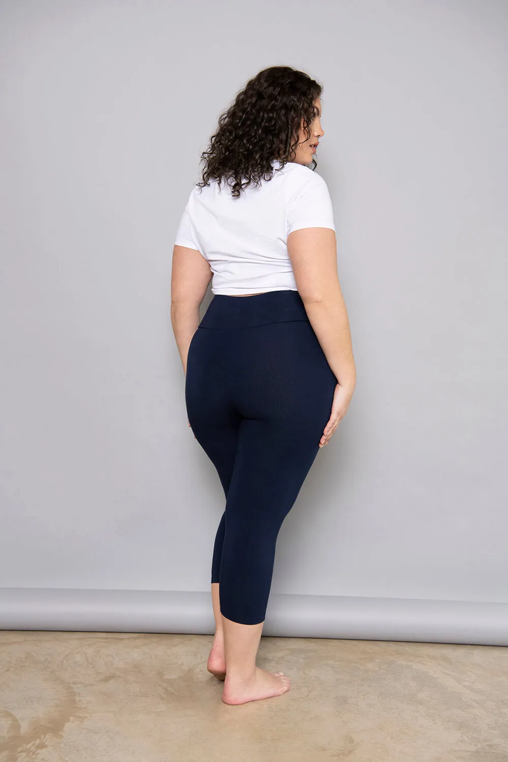 Curve Cropped Lightweight Leggings - Navy