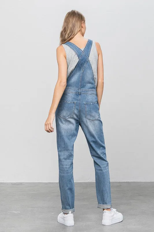 Denim Distressed Overalls