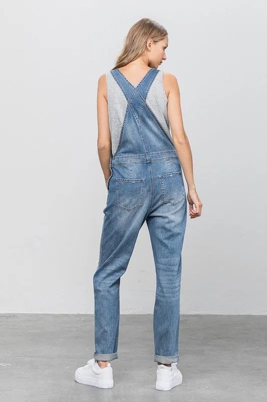 Denim Distressed Overalls