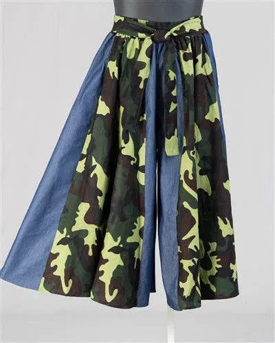 Denim/Camo Palazzo Pant