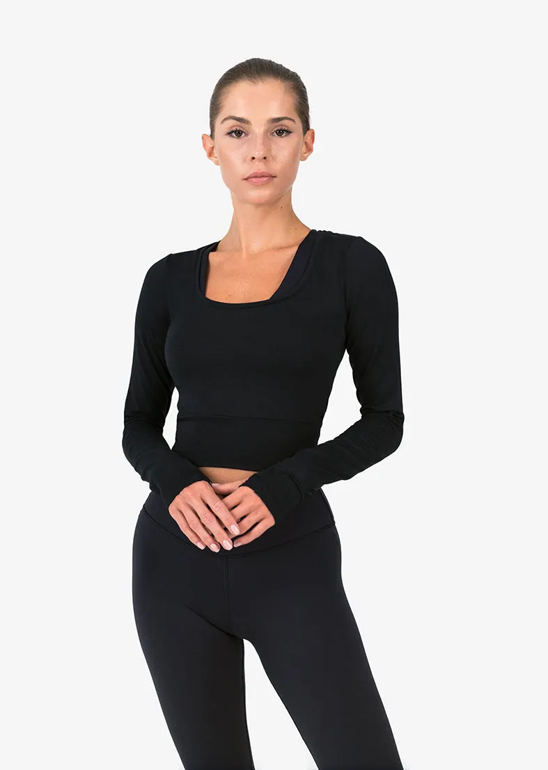 Elevate Aloe Cropped Long Sleeve Top Black