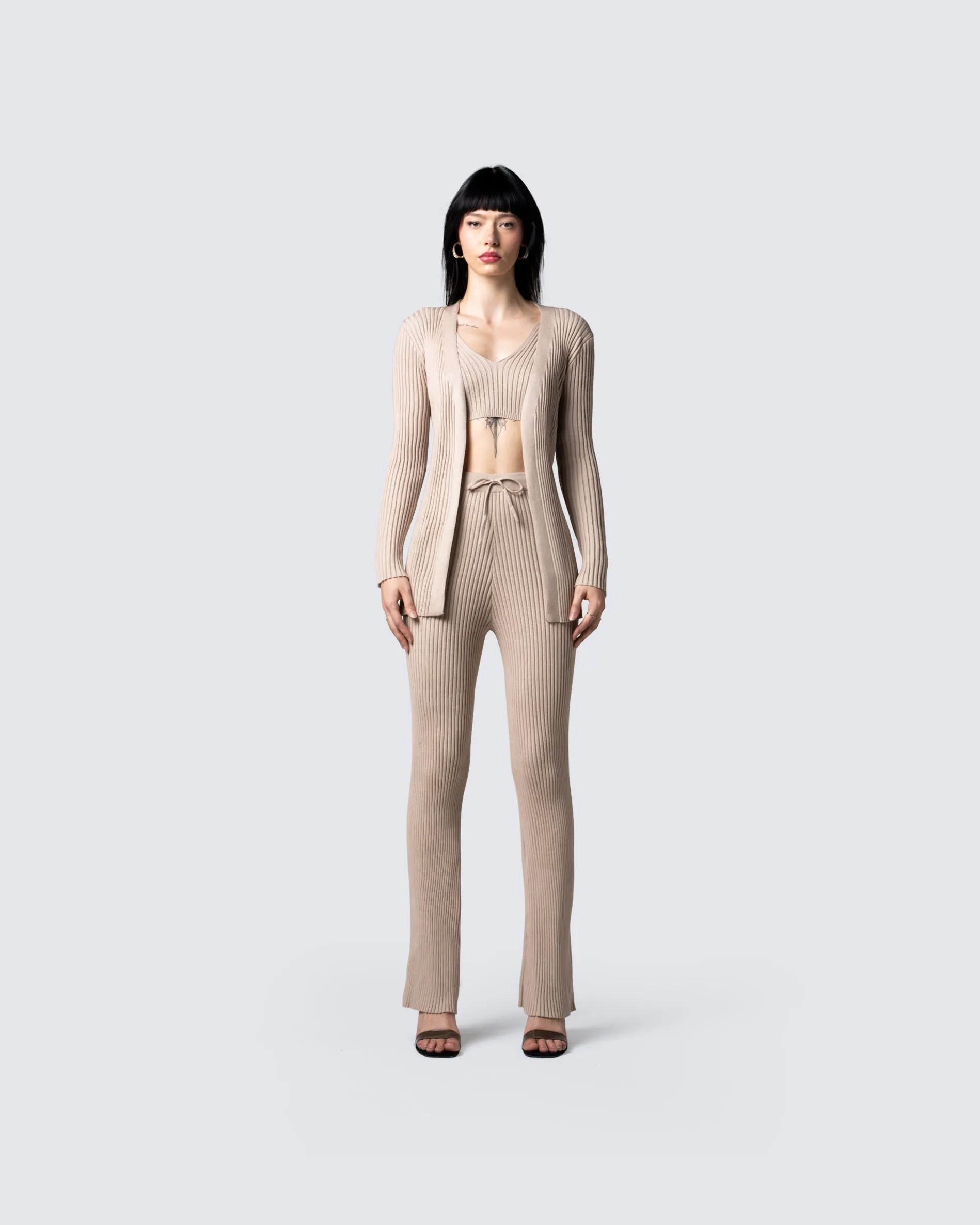 Elsie Taupe Ribbed Pant