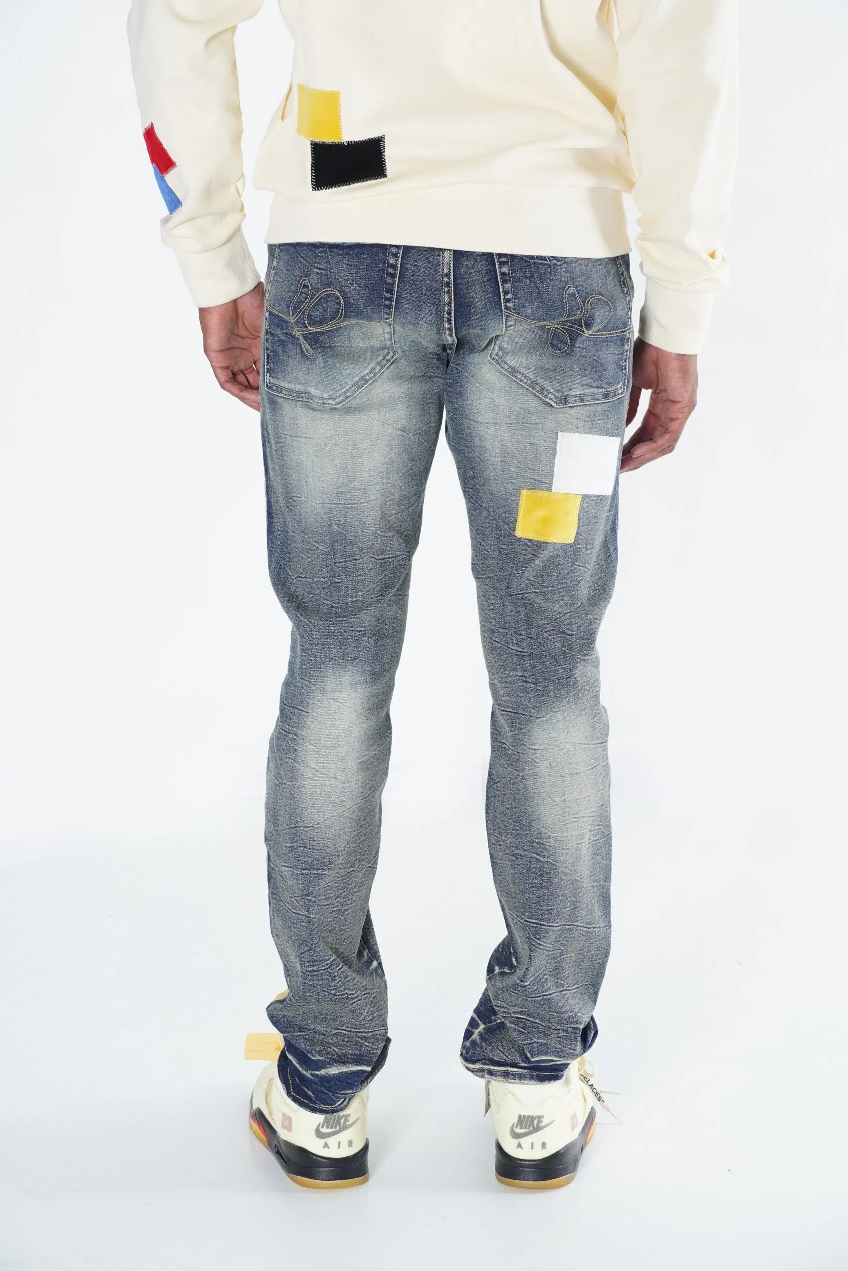 F1715 Frost Patchwork Denim Shredded Jeans  - Dirt