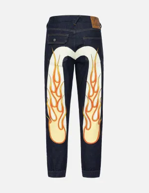 Flame Daicock Print Side Zipped Denim Jogger Pants