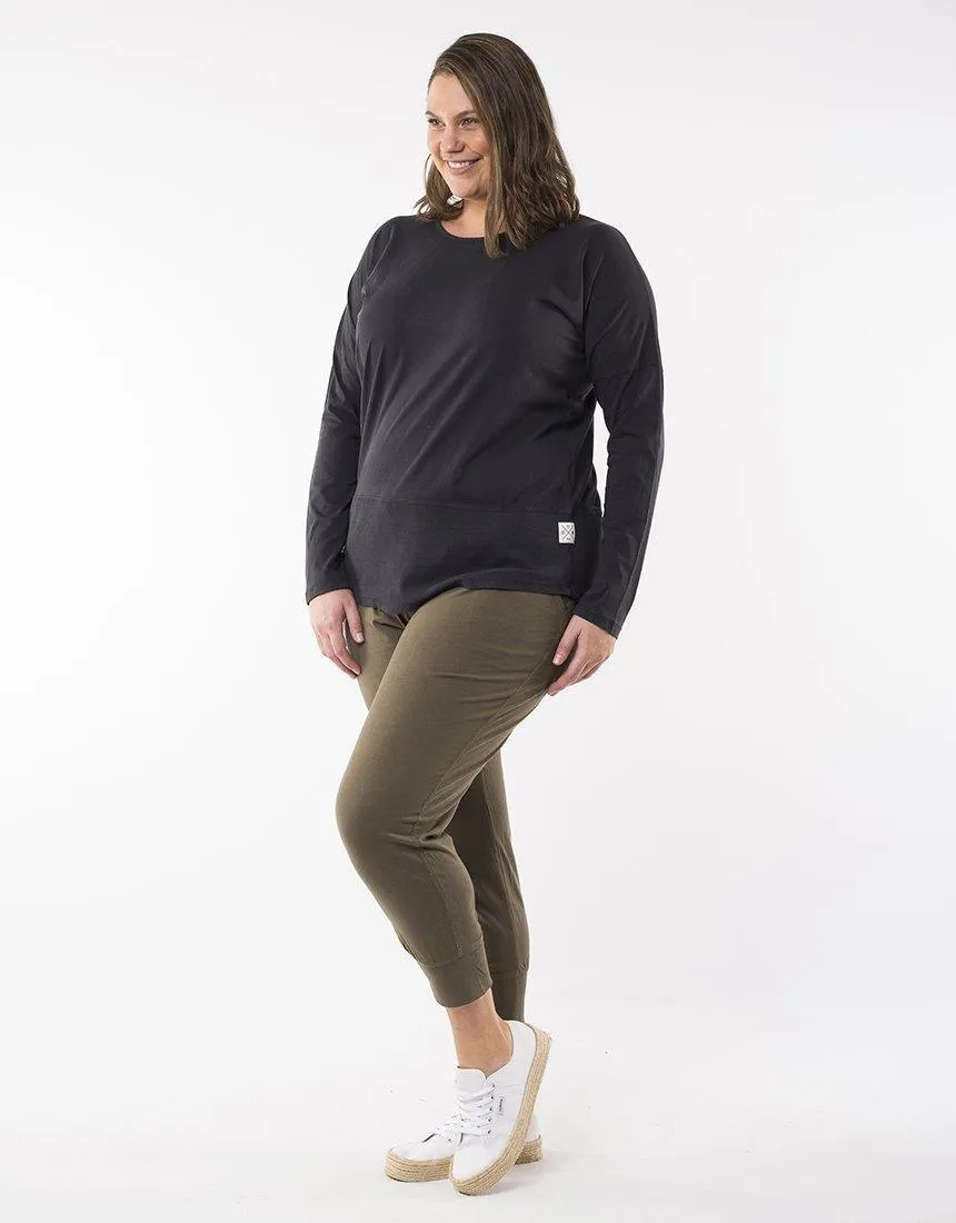 Fundamental Long Sleeve Rib Tee - Washed Black