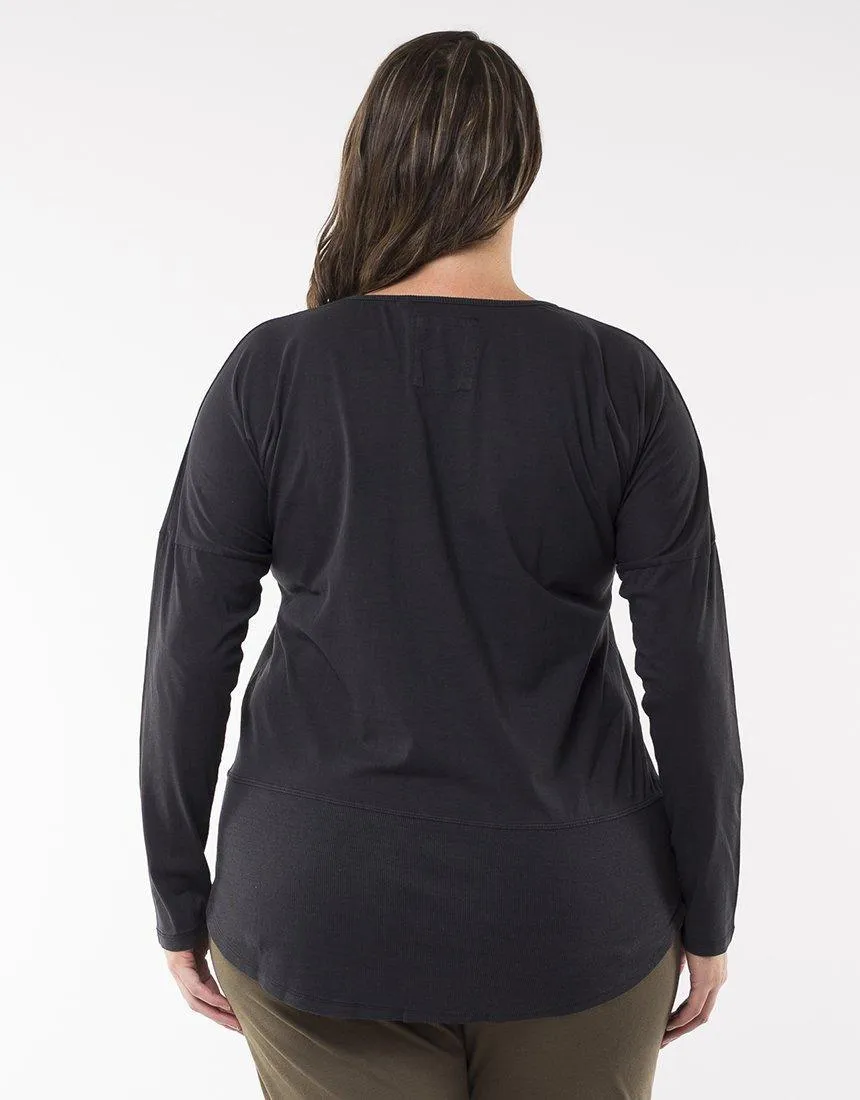 Fundamental Long Sleeve Rib Tee - Washed Black