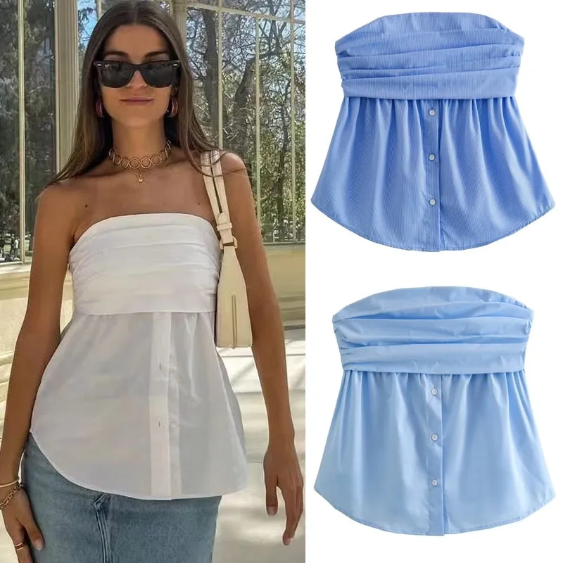 Getadme Fashion Women's Tube Crop Tops Summer Female Backless Sexy Top Ladies Casual Loose Folds Corset Top Clothes New In