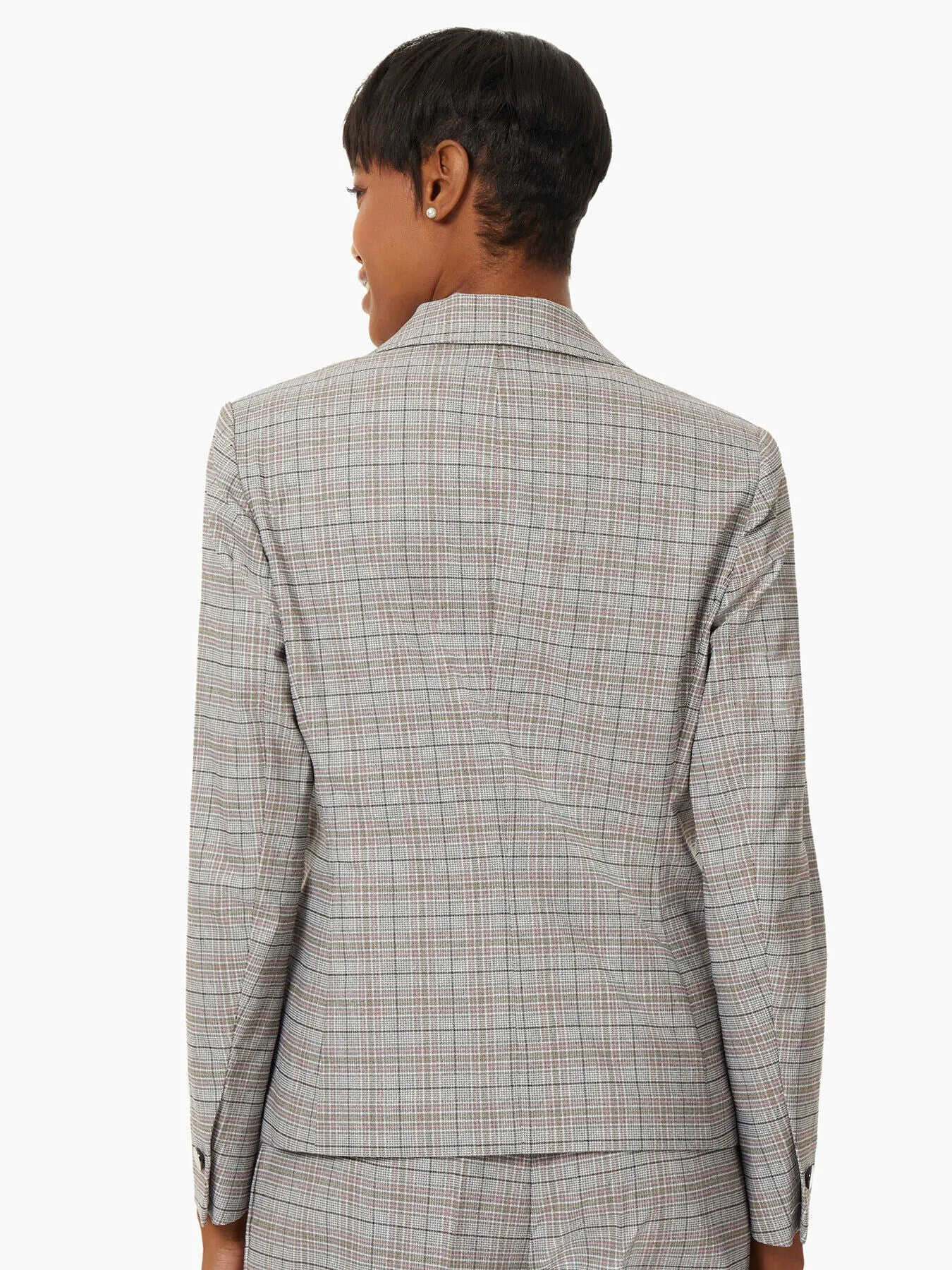 Glen Plaid Notched Collar Two-Button Blazer