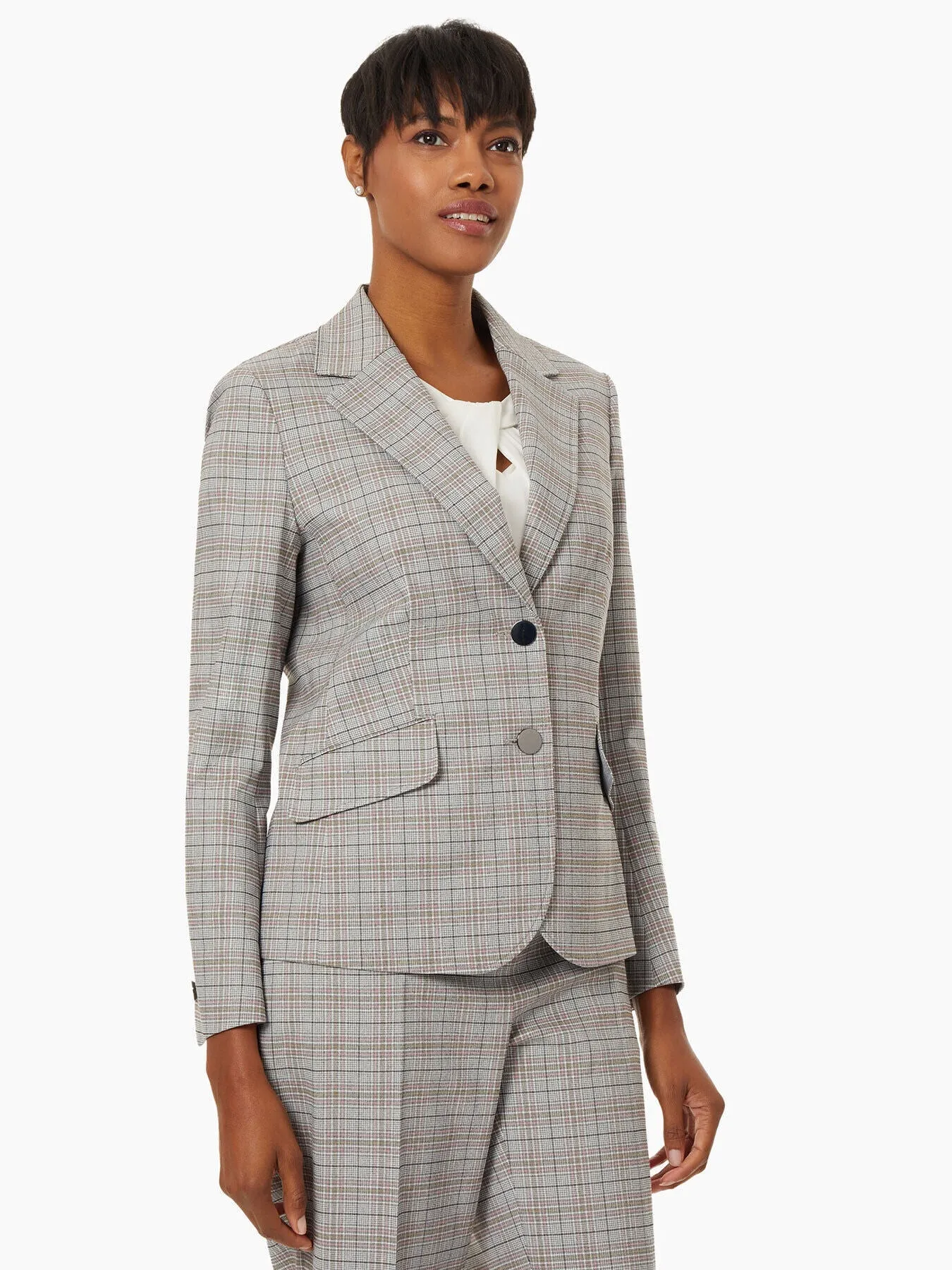 Glen Plaid Notched Collar Two-Button Blazer