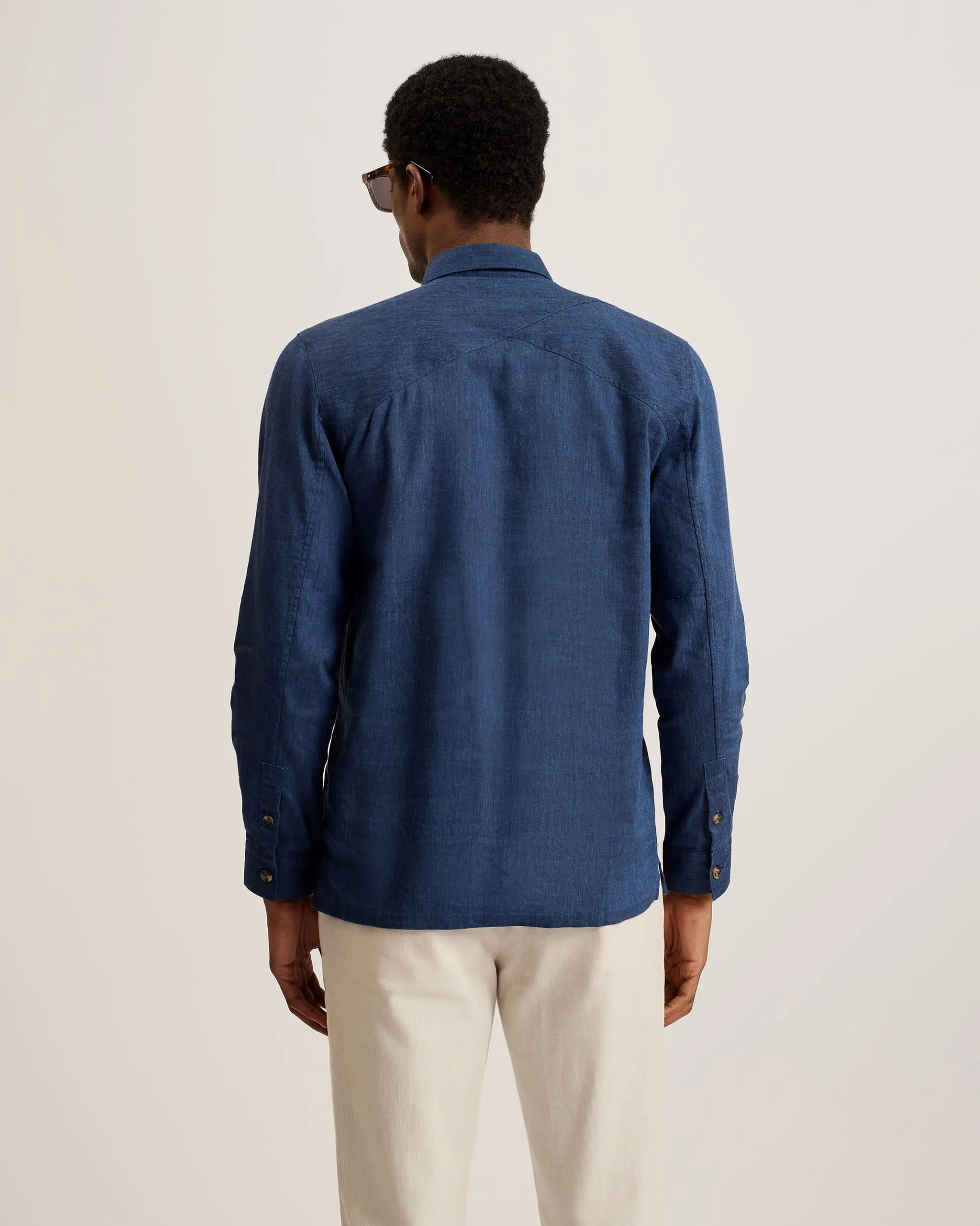 Iio Relaxed Fit Linen Blend Shirt Dk-Blue