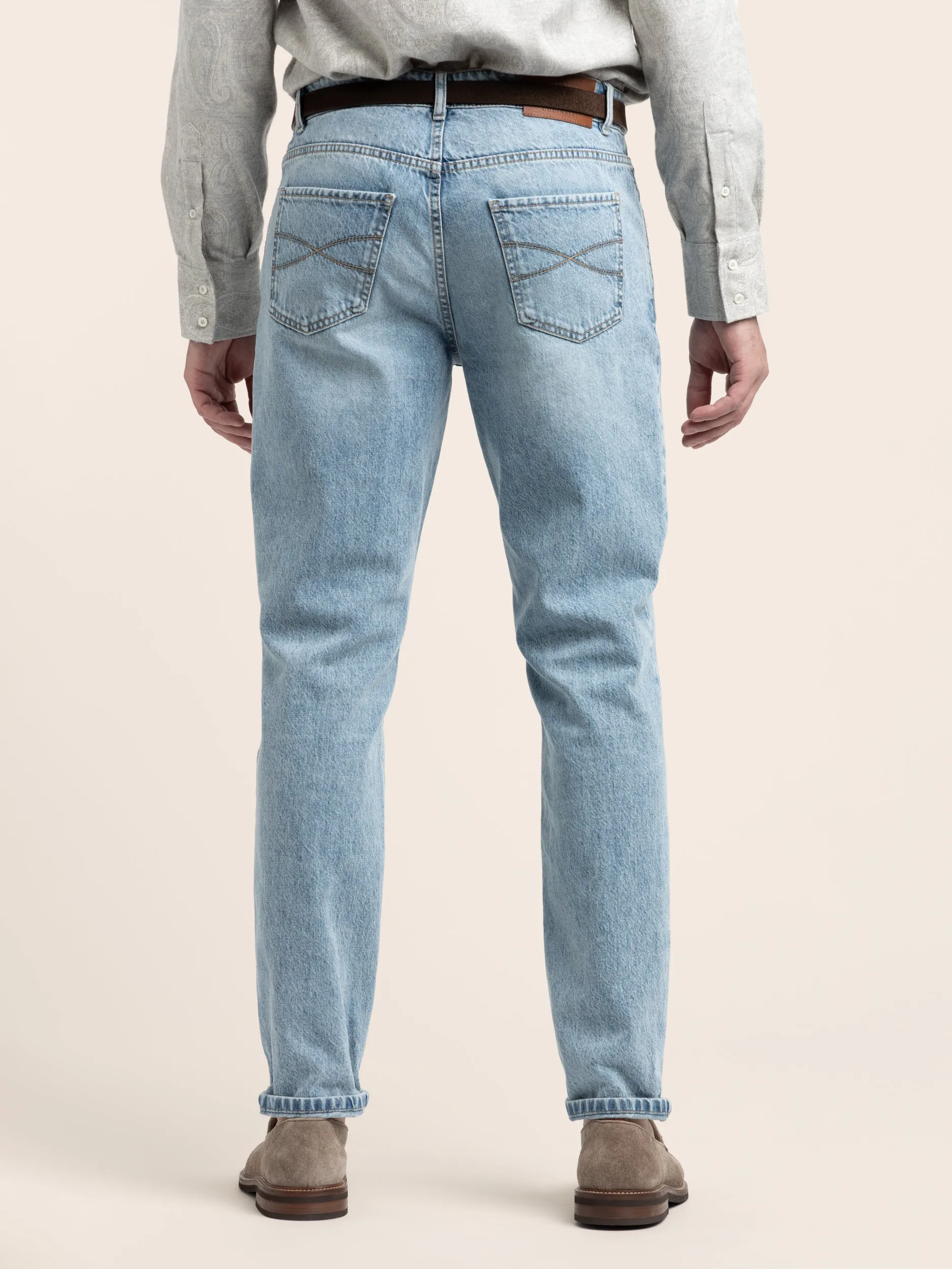 Light Blue Traditional Fit Five-Pocket Jeans