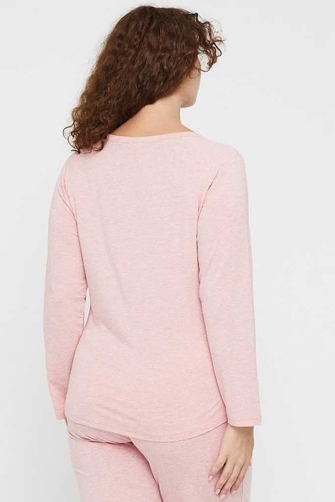 Long Sleeve Henley Top - Rose