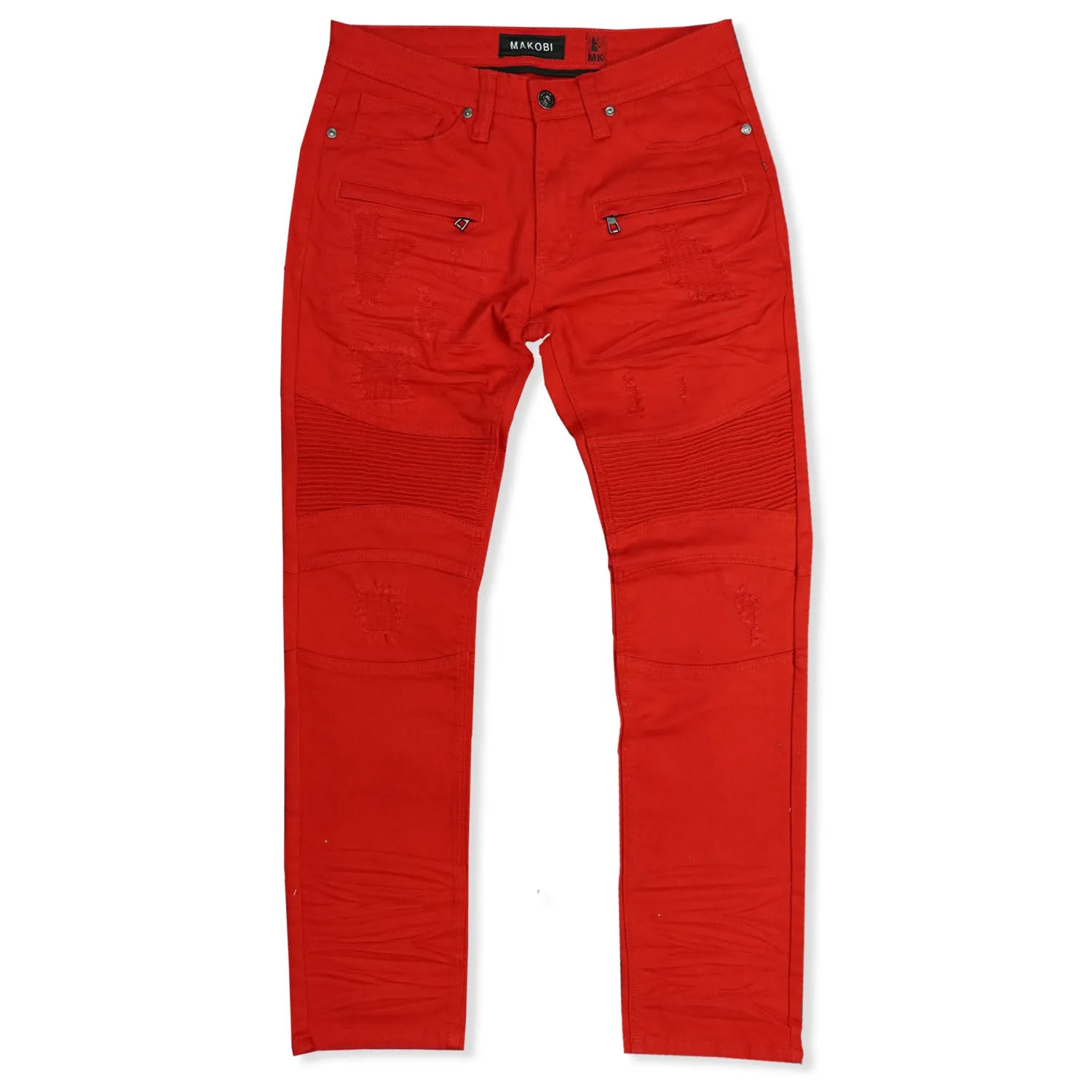 M1786 Makobi Prado Biker Jeans with Rip & Repair - Red