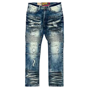 M1786 Makobi Prado Biker Jeans with Rip & Repair - Vintage Wash (NEW)