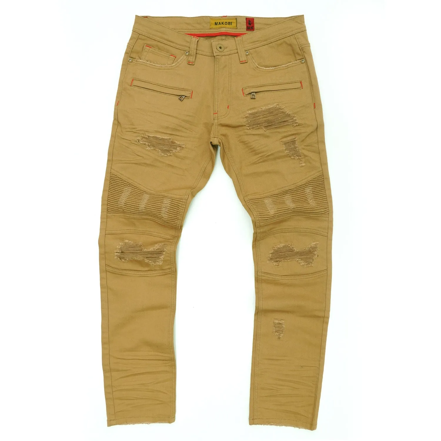 M1926 - Makobi Core Denim Biker Jeans - Khaki