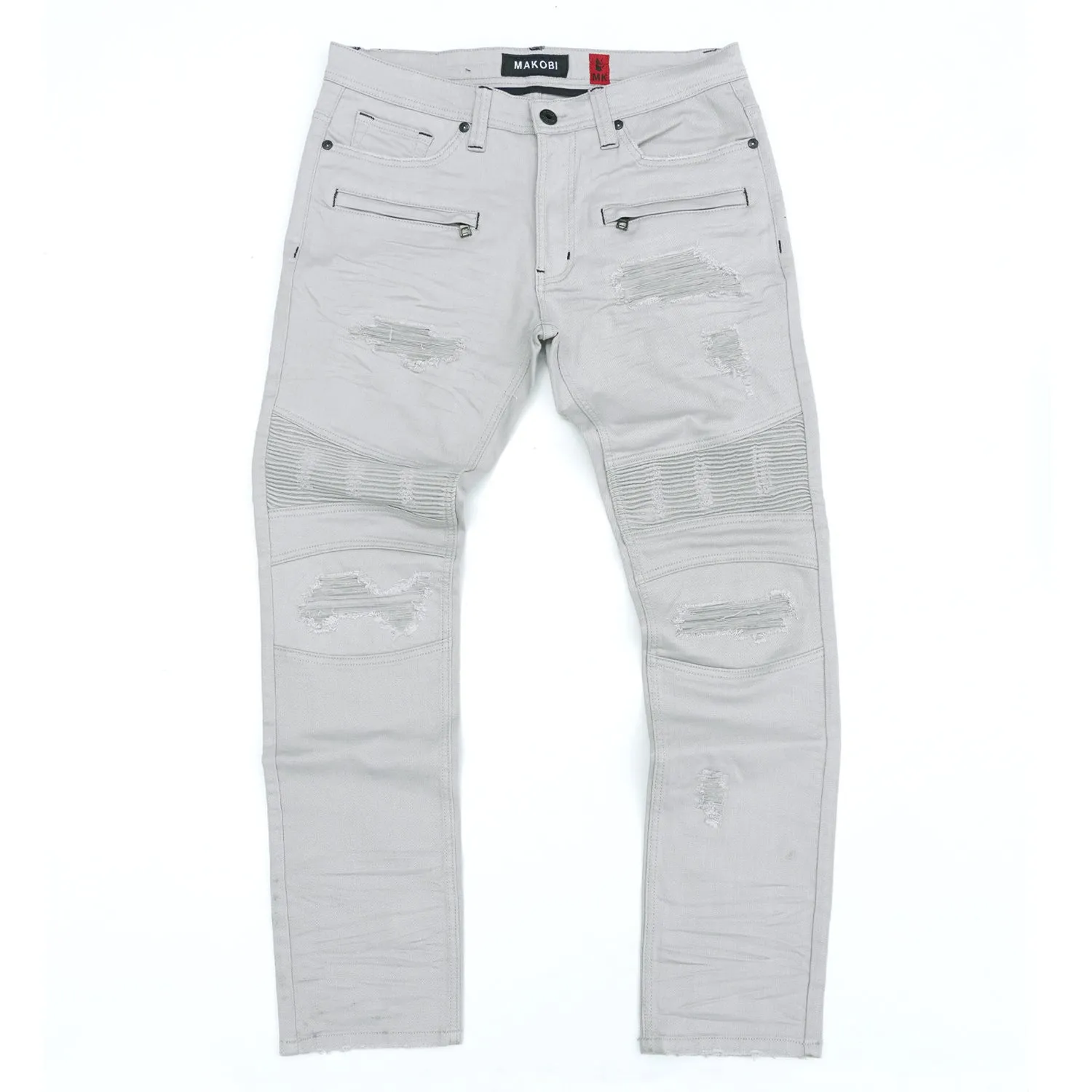 M1926 - Makobi Core Denim Biker Jeans - Light Gray