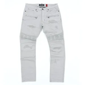 M1926 - Makobi Core Denim Biker Jeans - Light Gray