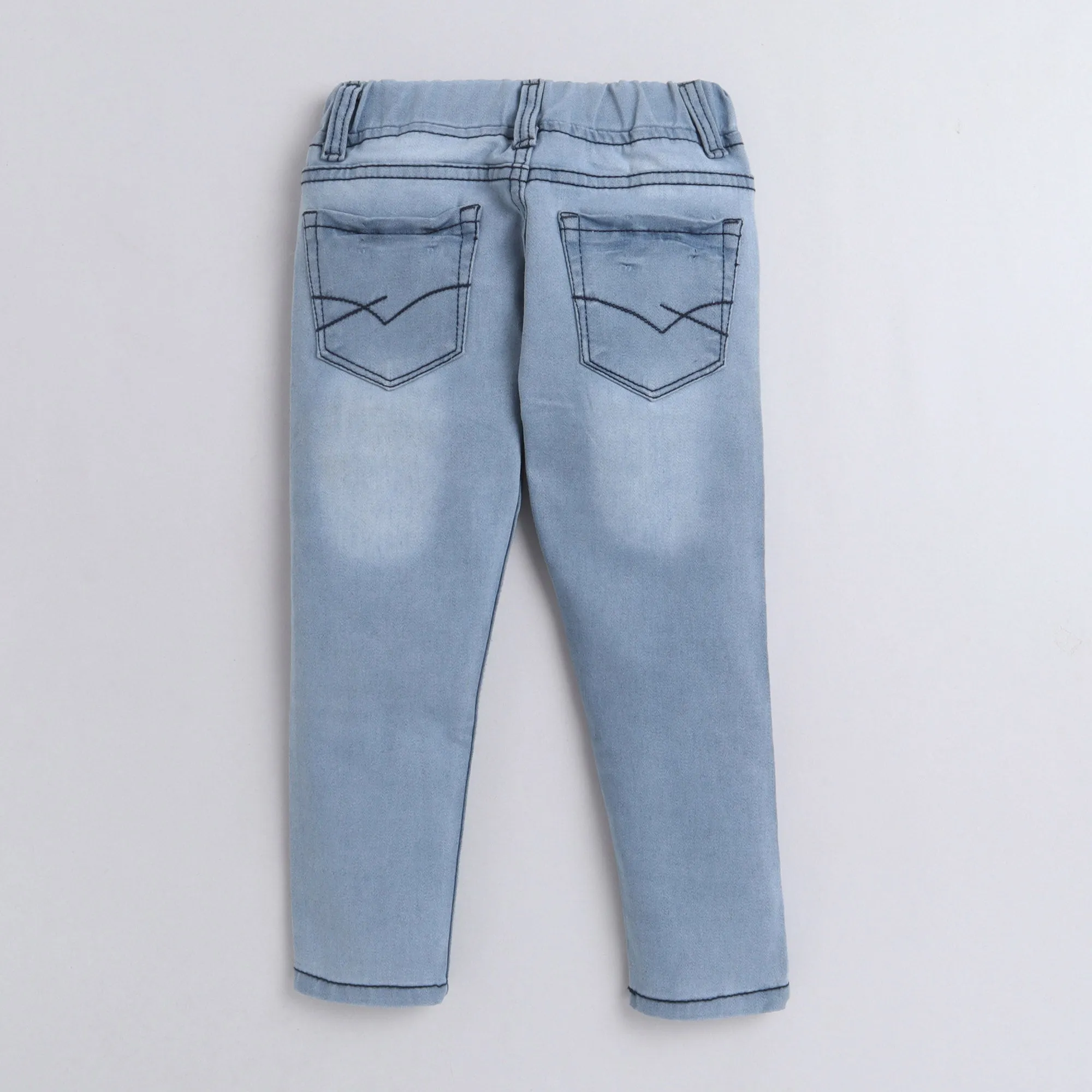 Polka Tots Denim Jeans With Dudes Boy Embroidery Boy Blue