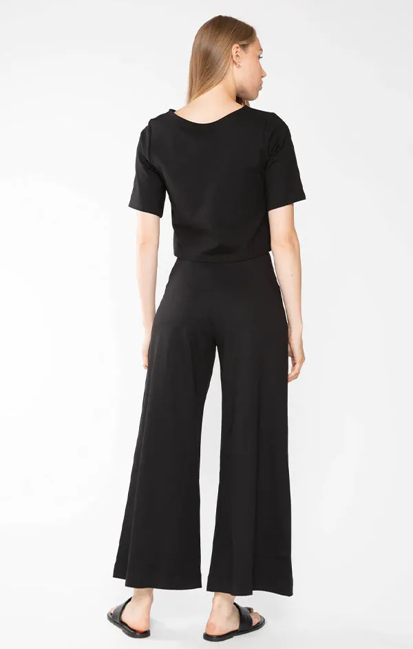 Ponte Knit Cropped Wide Leg Pant