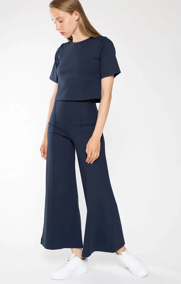 Ponte Knit Cropped Wide Leg Pant