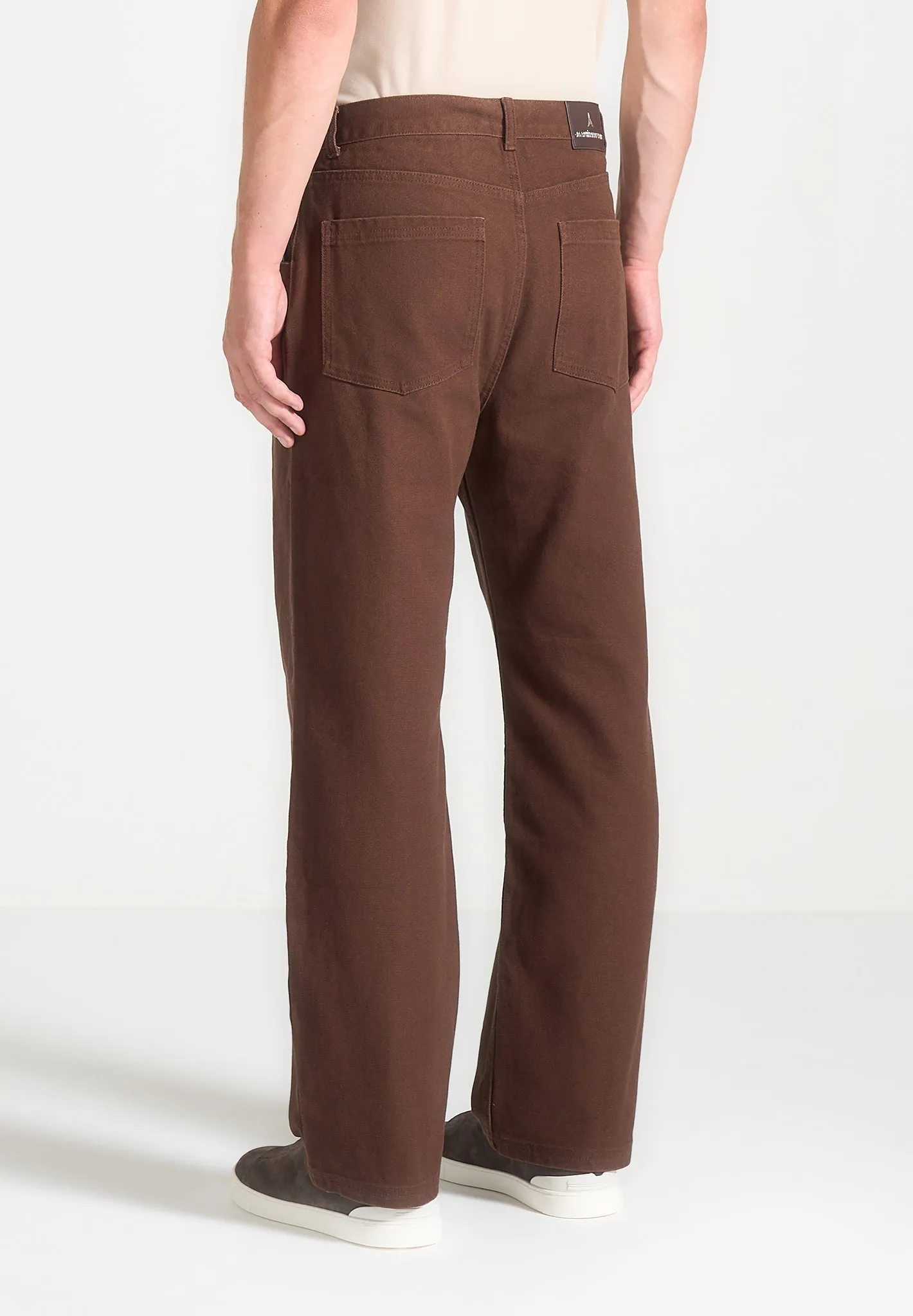 Relaxed Fit Pleated Gabardine Jeans - Brown