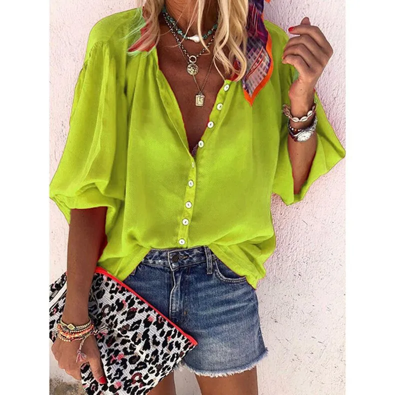 Solid Color Button Loose Shirt(11 Colors)